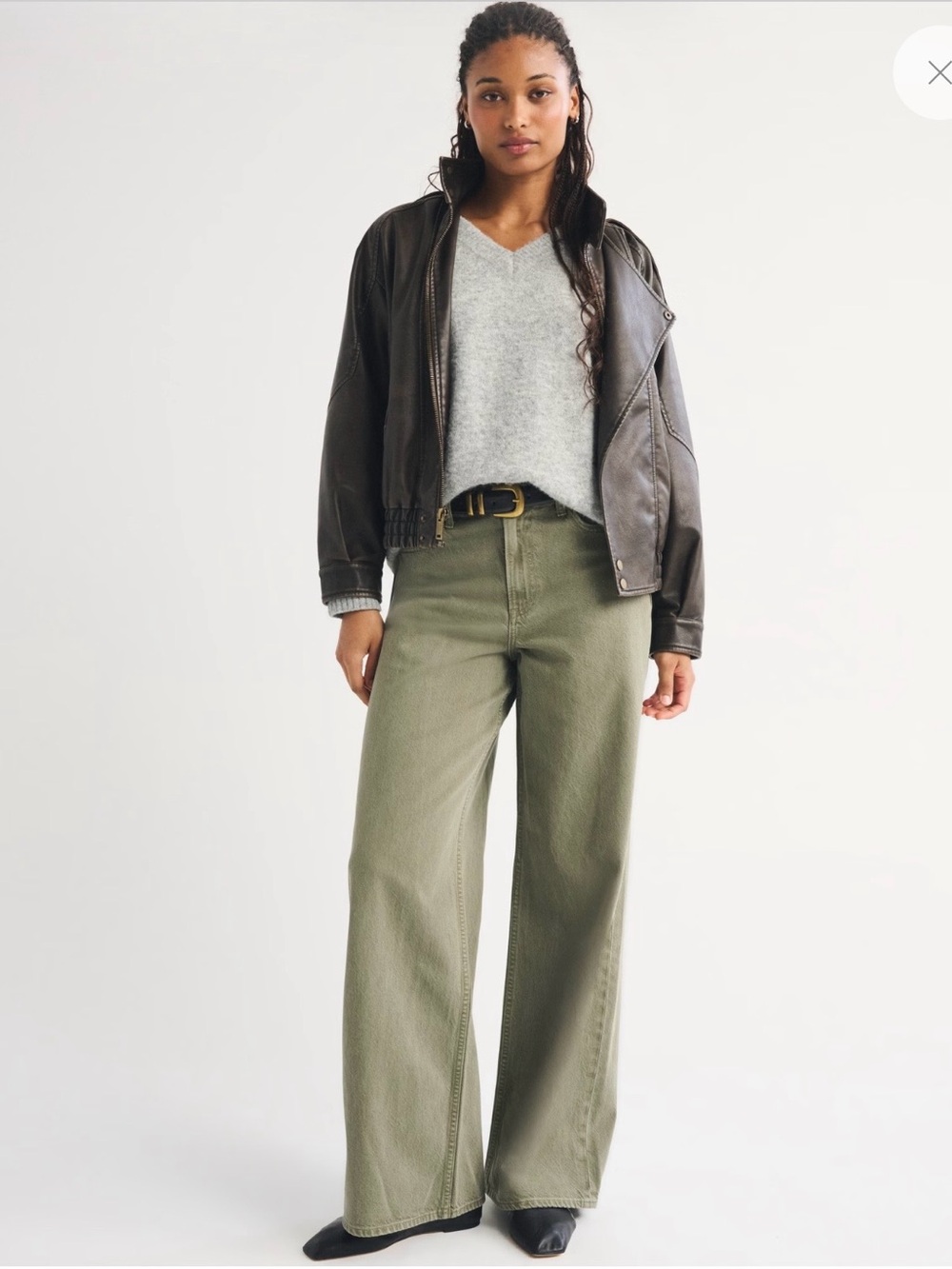 Abercrombie & Fitch Curve Love Wide Leg High-Rise Jeans in Olive Green